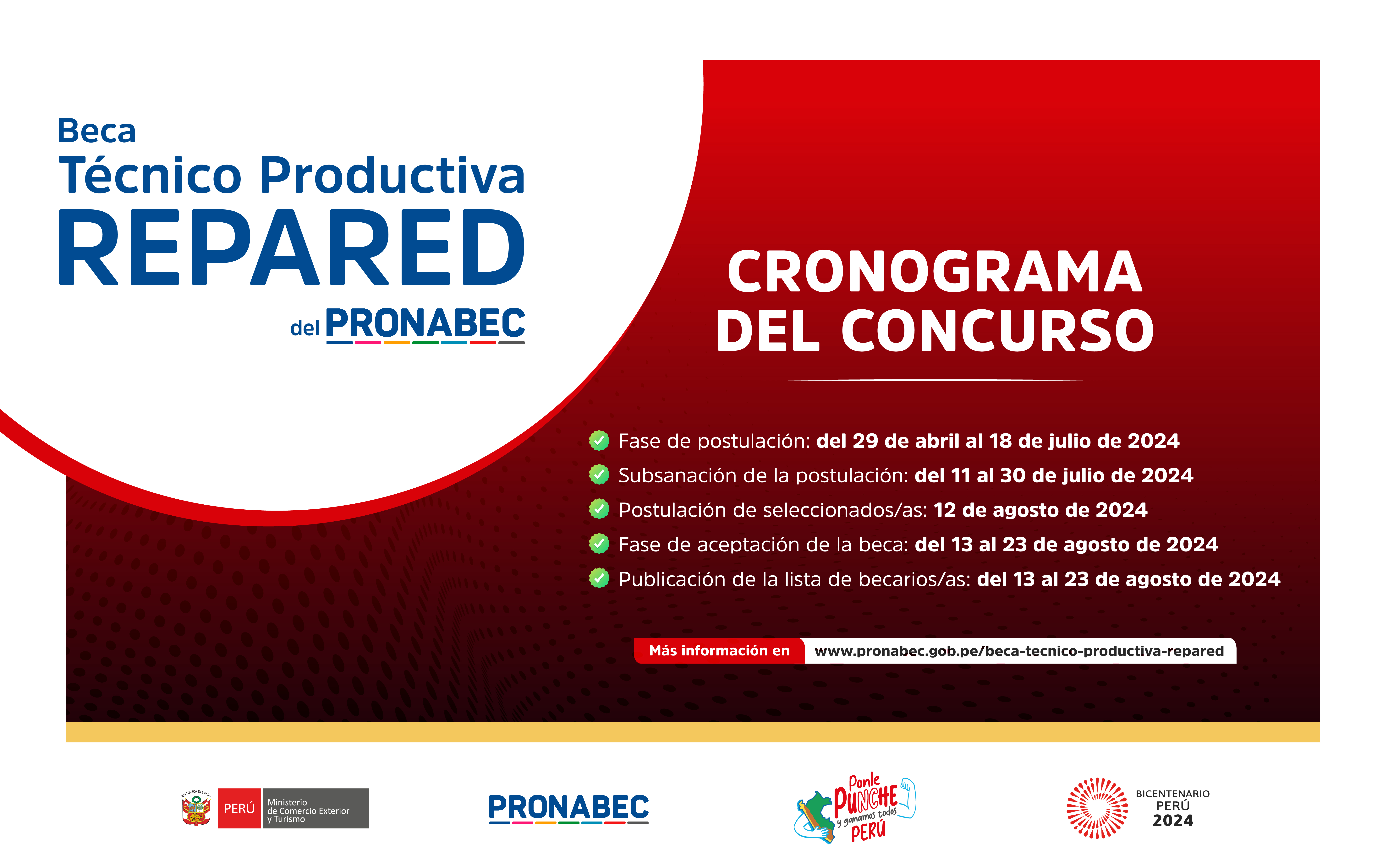 Convocatoria Beca Técnico Productivo Repared del PRONABEC