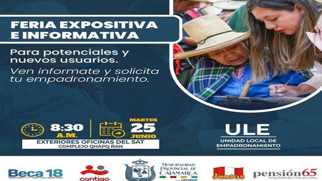 Ven y participa de esta importante feria que servirá para que más cajamarquinos puedan acceder a los programas sociales del Estado. 