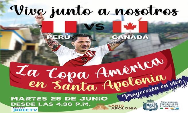 📣 Este martes traemos el Perú 🇵🇪 vs Canadá 🇨🇦 gracias a la señal de Directv Sports.
¡Te esperamos en la cima del atractivo turístico Santa Apolonia desde las 4:30 p.m. en las previas del partido ⚽️