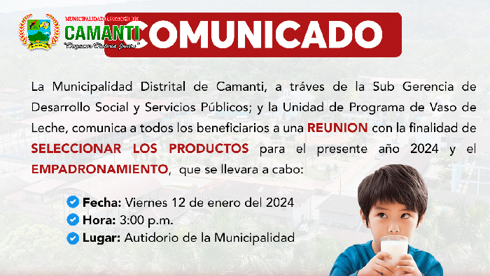 Comunicado: Optimización y Selección de Productos para el Programa de Vaso de Leche 2024