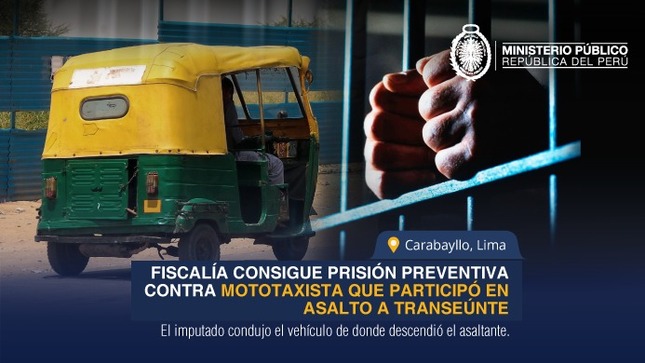 Carabayllo: Fiscalía consigue prisión preventiva contra mototaxista que participó en asalto a transeúnte