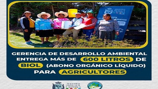 ✅La Municipalidad Provincial de Cajamarca,a través de la gerencia de Desarrollo Ambiental, entregó más de 600 litros de Biol a los agricultores presentes. Este abono líquido, que actúa como activador de microorganismos benéficos y abono foliar concentrado, es una herramienta valiosa para mejorar la calidad y productividad de los cultivos.
✅Es importante aporte se desarrolló en el marco de la celebración por el día del campesino, siendo este un aporte importante para nuestros agricultores y su producción. 