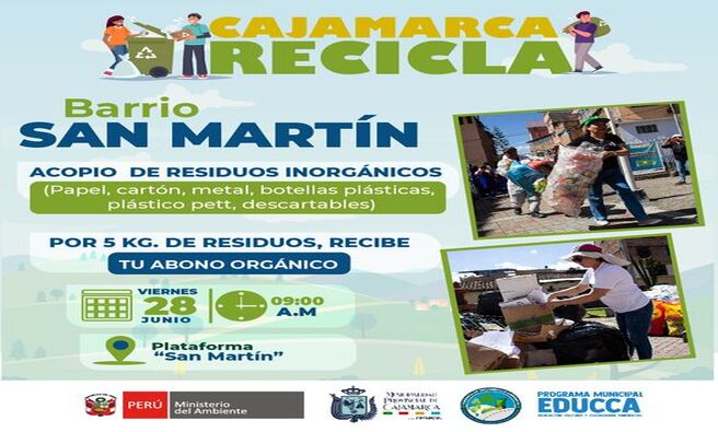 โป๏ธLa Municipalidad Provincial de Cajamarca a travรฉs de la gerencia de Desarrollo Ambiental te invita a participar de la gran ๐๐๐๐ข๐๐ฅ๐๐ญ๐จฬ๐ง ๐๐ง ๐๐ฅ ๐๐๐ซ๐ซ๐ข๐จ ๐๐๐ง ๐๐๐ซ๐ญ๐ขฬ๐ง ๐๐๐๐ญ๐จ๐ซ ๐๐โง
๐๐๐ข๐๐ซ๐ง๐๐ฌ ๐๐ ๐ฑ๐ฒ ๐ฃ๐ฎ๐ง๐ข๐จ
โฐ ๐:๐๐ ๐ฎ๐บ
๐ ๐ฃ๐น๐ฎ๐ญ๐๐๐จ๐ซ๐ฆ๐ "๐๐๐ง ๐๐๐ซ๐ญ๐ขฬ๐ง"
ยก๐๐ ๐๐ฌ๐ฉ๐๐ซ๐๐ฆ๐จ๐ฌ!