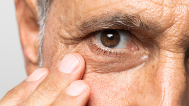 Rostro de una persona adulta mayor mostrando un ojo