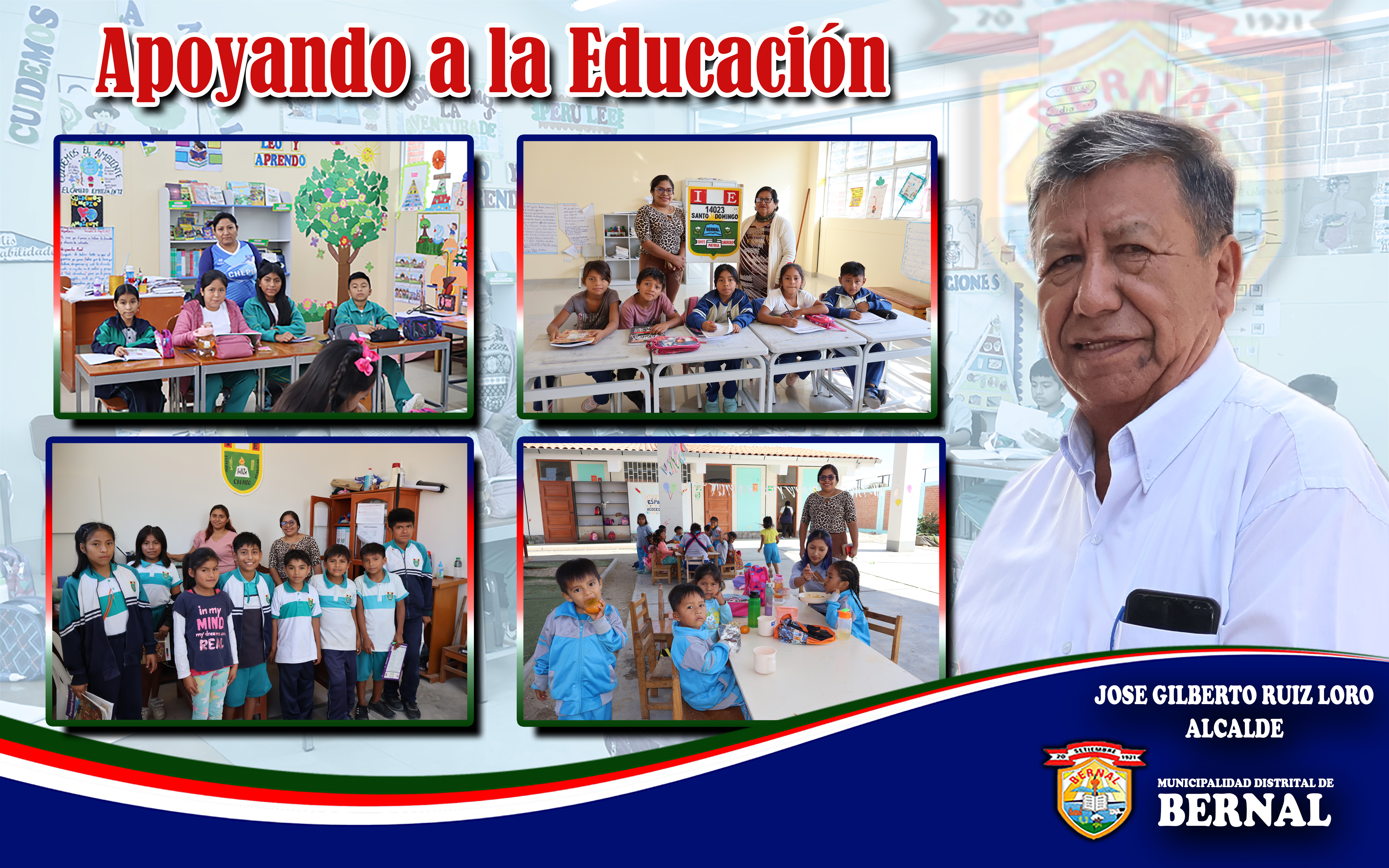 Municipalidad de Bernal apoyando a las instituciones educativas del distrito y anexos.