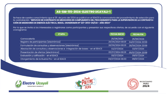Adjudicación Simplificada N° AS-SM-115-2024-ELECTRO UCAYALI-1