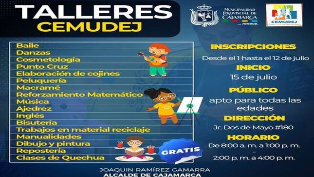 📌Ven y participa gratis de todos nuestros talleres, solo tienes que inscribirte en el Jr. Dos de Mayo #180  en el horario de 8:00 a.m a 4:00 p. m. y podrás aprender muchas cosas nuevas 😁