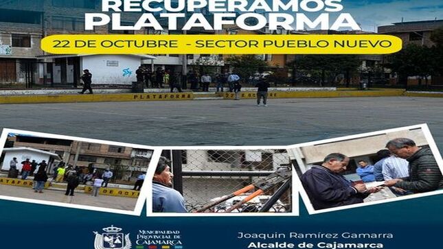 📌La Municipalidad Provincial de Cajamarca, a través de la subgerencia de Participación Vecinal y Registro Civil y el procurador Público Municipal, realizaron la recuperación extrajudicial de un bien municipal como la plataforma 𝟐𝟐 𝑫𝑬 𝑶𝑪𝑻𝑼𝑩𝑹𝑬 con partida electrónica N° E/P1455 ubicado en el Jr. Los Eucaliptos en el sector 05 Pueblo Nuevo en atención al expediente 2024040221 y en mérito a la Ordenanza Municipal N° 585-2016-CMPC y a la ley N° 30230.
✅Desde la comuna local, seguiremos impulsando acciones que ayuden a seguir recuperando espacios públicos en beneficio de la niñez y juventud de Cajamarca. 