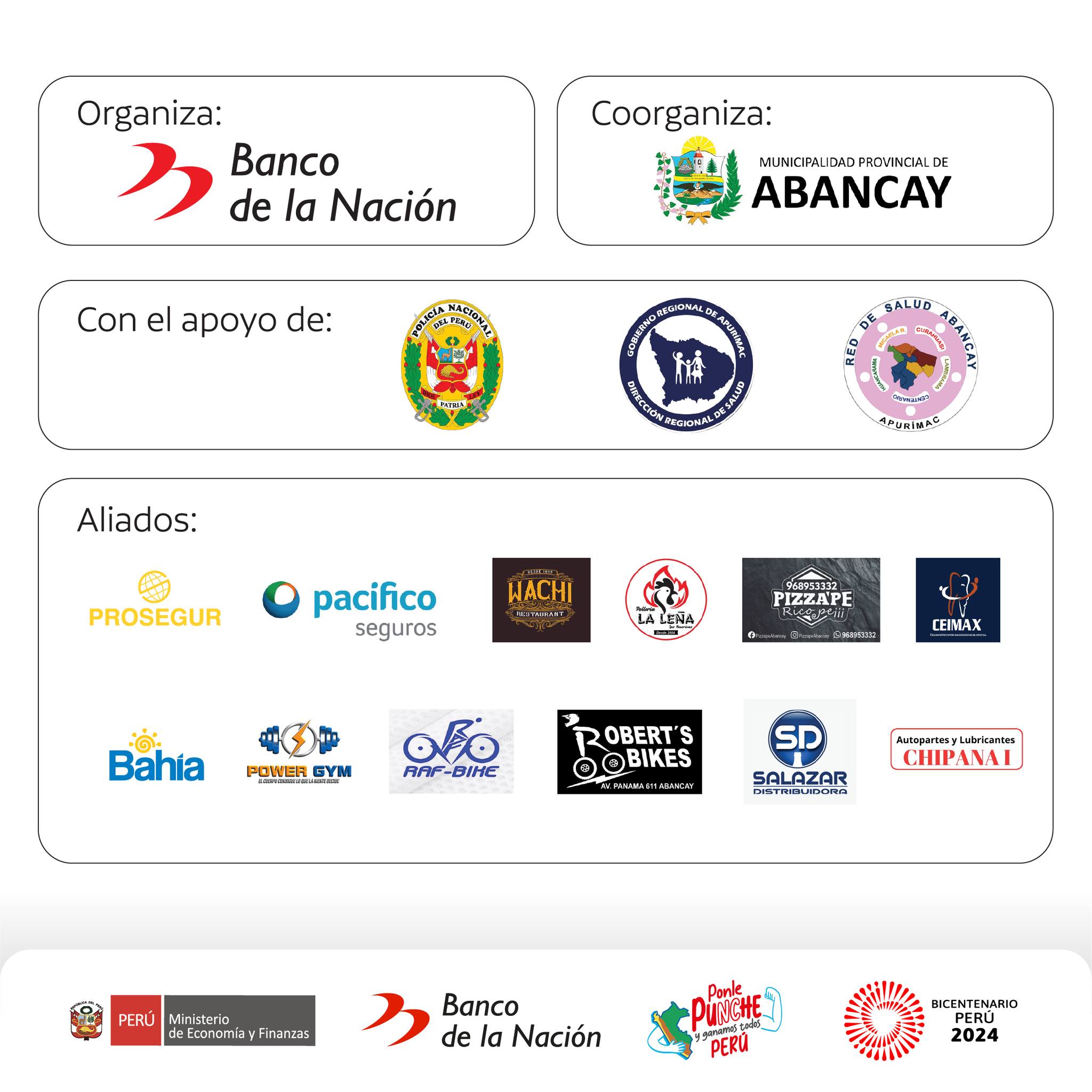 🚴♂️ ¡🚴♂️ 🚴 Gracias a las empresas que se suman al evento: #ConexiónBNBicicleteada, Más bici, menos humo 🙌 a realizarse en Abancay.