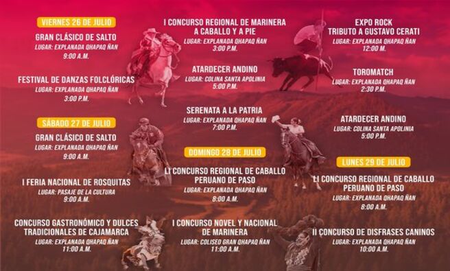 ¡Ven y descubre la magia de Cajamarca en la I Expo Cajamarca Renace! Únete a nosotros en la Explanada Qhapaq Ñan y disfruta de una experiencia única llena de tradición y diversión.
📅 Fecha: 26 al 29 de julio
📍 Lugar: Explanada Qhapaq Ñan