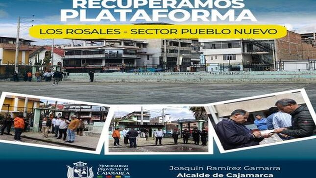 📌La Municipalidad Provincial de Cajamarca, a través de la subgerencia de Participación Vecinal y Registro Civil y el procurador Público Municipal, realizaron la recuperación extrajudicial de bienes municipales de la plataforma 𝑳𝑶𝑺 𝑹𝑶𝑺𝑨𝑳𝑬𝑺 con partida electrónica N° 11069122 ubicado en Jr. Los Fresnos en el sector 05 Pueblo Nuevo en atención al expediente 2024040221 y en mérito a la Ordenanza Municipal N° 585-2016-CMPC y a la ley N° 30230.
🚨Por versión de los propios vecinos, era utilizada con fines de lucro y no para fomentar el deporte entre los vecinos. 
✅Desde la comuna local, seguiremos impulsando acciones que ayuden a seguir recuperando espacios públicos en beneficio de la niñez y juventud de Cajamarca. 