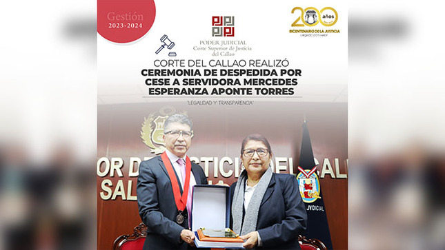 Corte Superior de Justicia del Callao realizó ceremonia de despedida a servidora pública Mercedes Aponte Torres