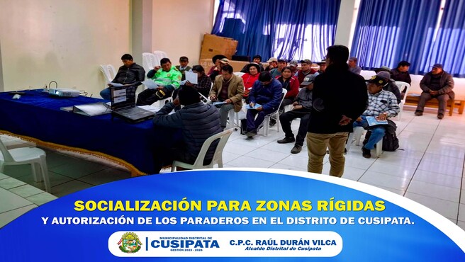 Reuniรณn de socializaciรณn para identificar zonas Rรญgidas y Autorizaciรณn de los paraderos en el distrito de Cusipata