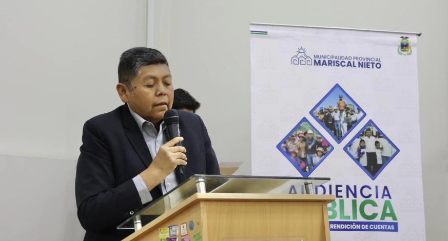 La Municipalidad Provincial de Mariscal Nieto llevó a cabo la I Audiencia Pública Municipal de Rendición de Cuentas, en este evento, el Alcalde Provincial de Mariscal Nieto, John Larry Coayla, junto a los funcionarios municipales, presentaron un informe sobre los logros, dificultades y retos de su gestión a la población.