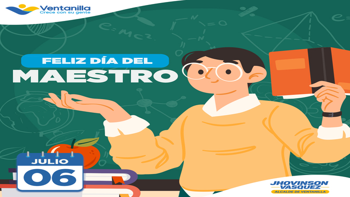 El municipio distrital y nuestro alcalde 𝐉𝐡𝐨𝐯𝐢𝐧𝐬𝐨𝐧 𝐕𝐚𝐬𝐪𝐮𝐞𝐳 envían un gran saludo a todos los educadores de nuestro país, en especial a los de Ventanilla. Enseñar es escribir en el corazón de un niño, es dejar huella en la vida de una persona. Gracias por sus lecciones, por su paciencia y por su cariño. ¡Feliz Día del Maestro!