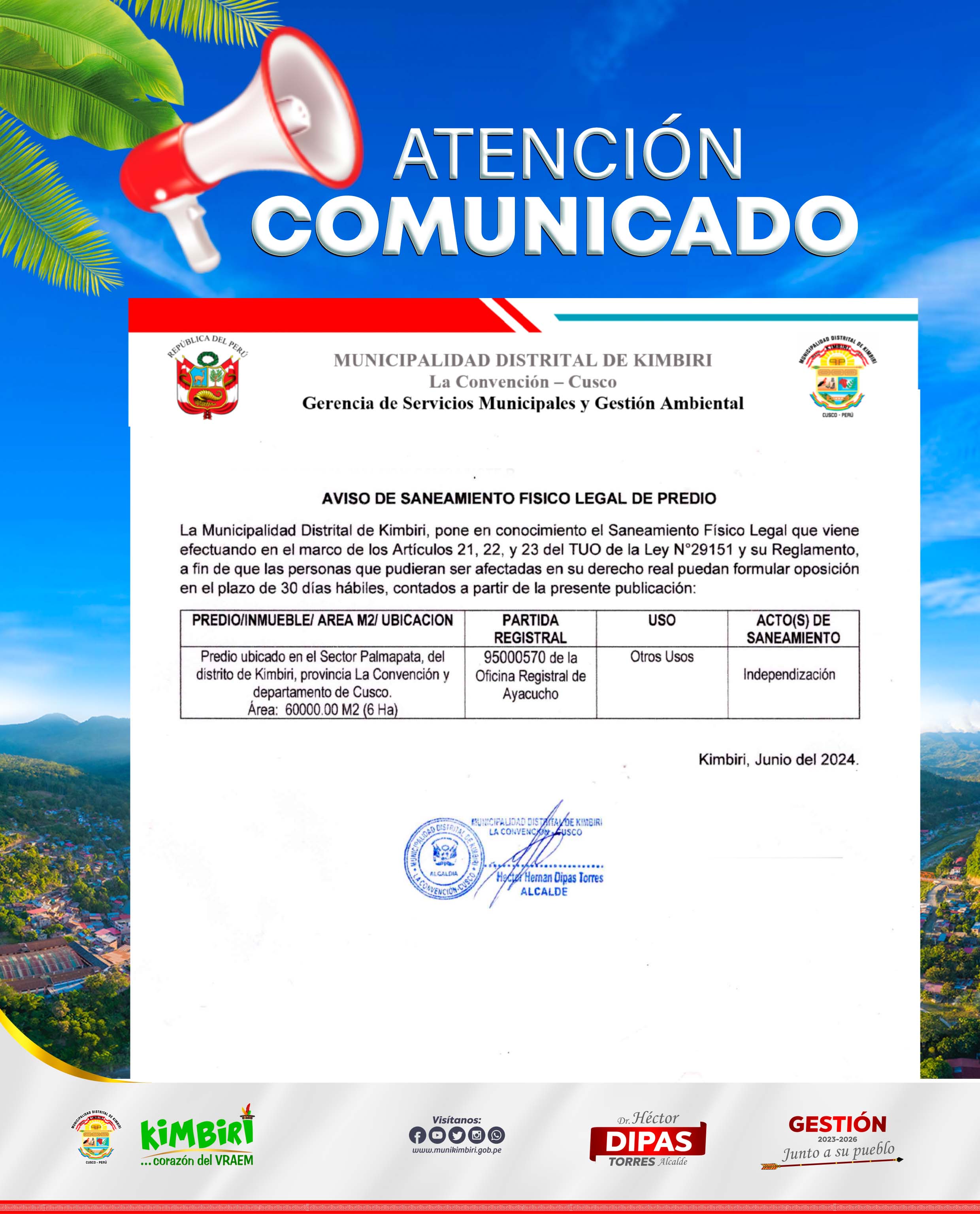 Aviso de saneamiento físico legal de predios.