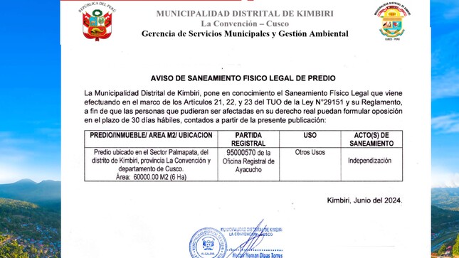Aviso de saneamiento físico legal de predios.