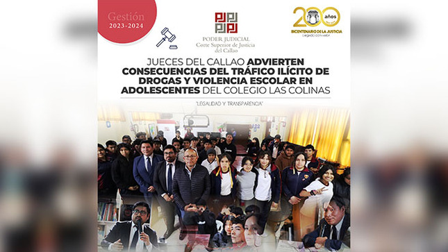 Jueces del Callao advierten consecuencias del Tráfico Ilícito de Drogas y violencia escolar en adolescentes del colegio Las Colinas
