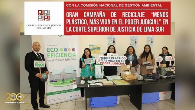 Gran Campaña de Reciclaje “Menos plástico, más vida en el Poder Judicial” en la Corte Superior de Justicia de Lima Sur