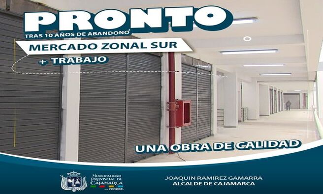 📌La actual gestión municipal, liderada por el alcalde provincial Joaquin Ramírez Gamarra, pondrá en funcionamiento el nuevo, moderno y mejorado Mercado Zonal Sur. Esta importante infraestructura fue abandonada por muchos años, pero ahora estará al servicio de la población.
