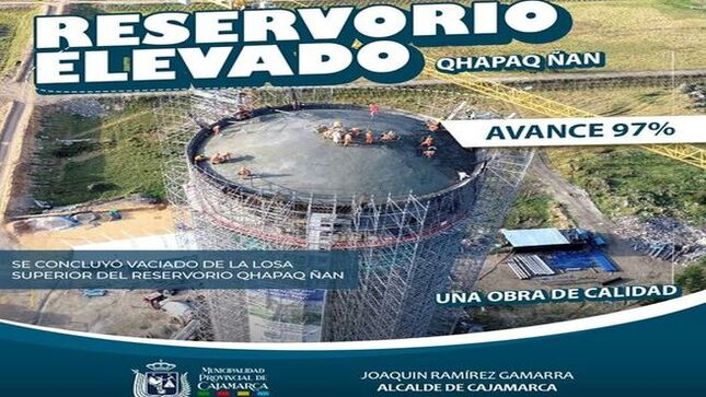 📌Esta semana se cumplió otro hito en la construcción del reservorio del #pozotubular del #QhapaqÑan: el vaciado de la losa superior de la cuba que almacenará 1,100 metros cúbicos de agua. 
Luego de ello se iniciarán las pruebas de estanqueidad en el reservorio que permita asegurar su impermeabilidad y en pocas semanas esta obra quedará al servicio de la población cajamarquina 🚰.