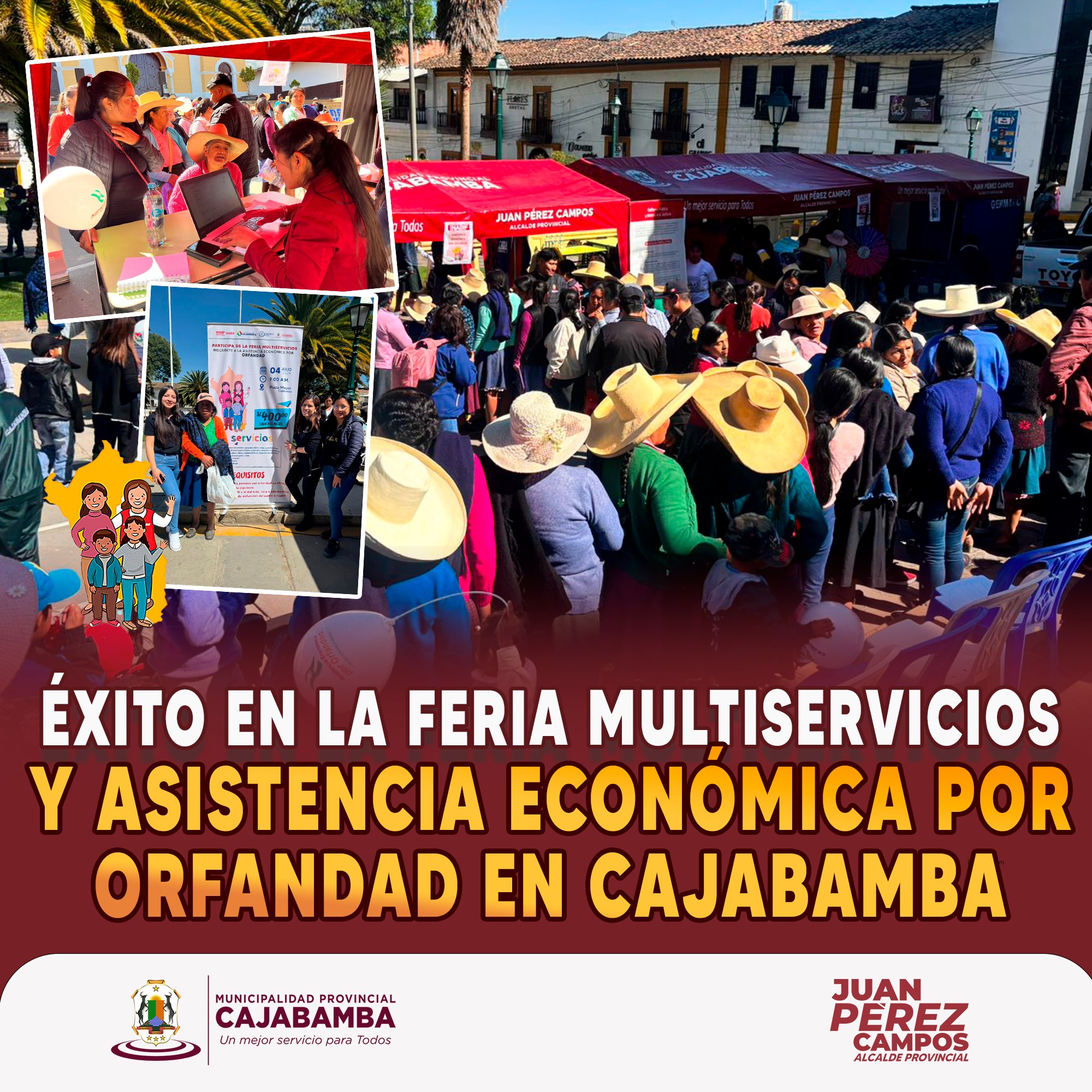 Éxito en la feria multiservicios y asistencia económica por orfandad en Cajabamba