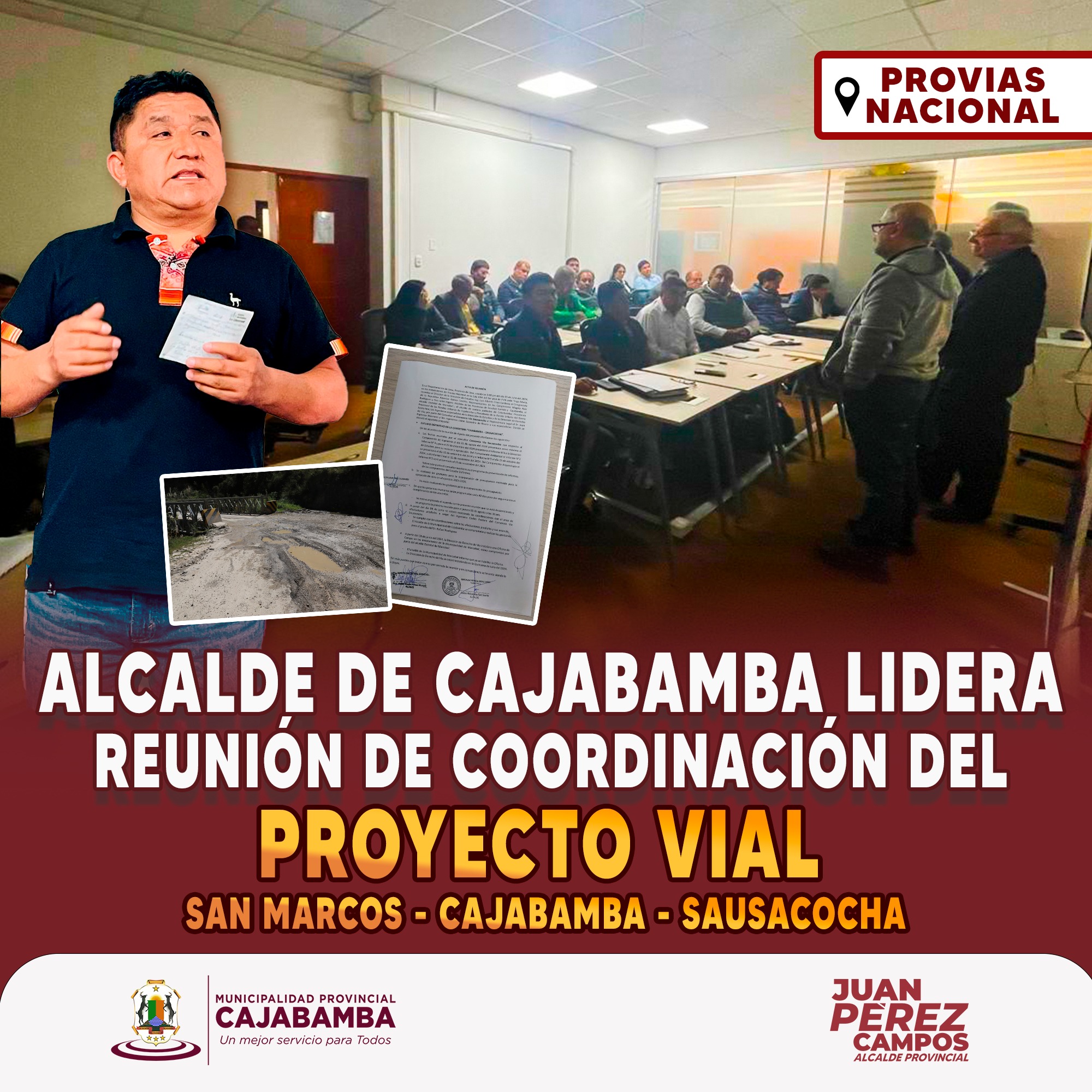 Alcalde de Cajabamba lidera reunión de coordinación del proyecto vial san marcos-Cajabamba-Sausacocha