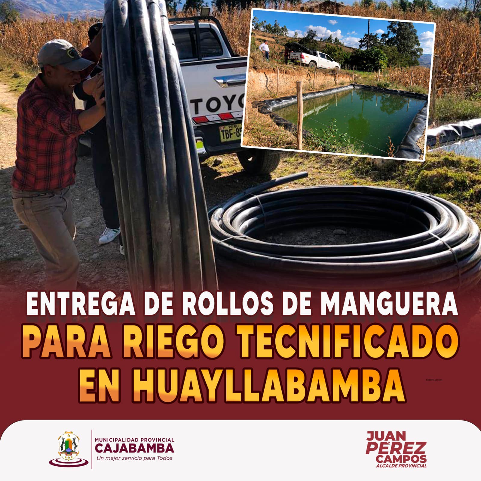 Entrego rollos de manguera de polietileno para fortalecer el sistema de riego tecnificado