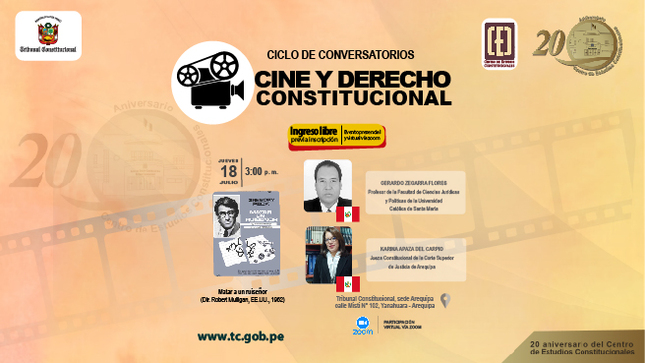 Arequipa será sede de conversatorios sobre cine y derecho el 18 y 19 de julio organizados por el CEC del TC
