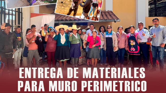 Entrega de materiales para muro perimétrico en Institución Educativa n°207, Tacshana