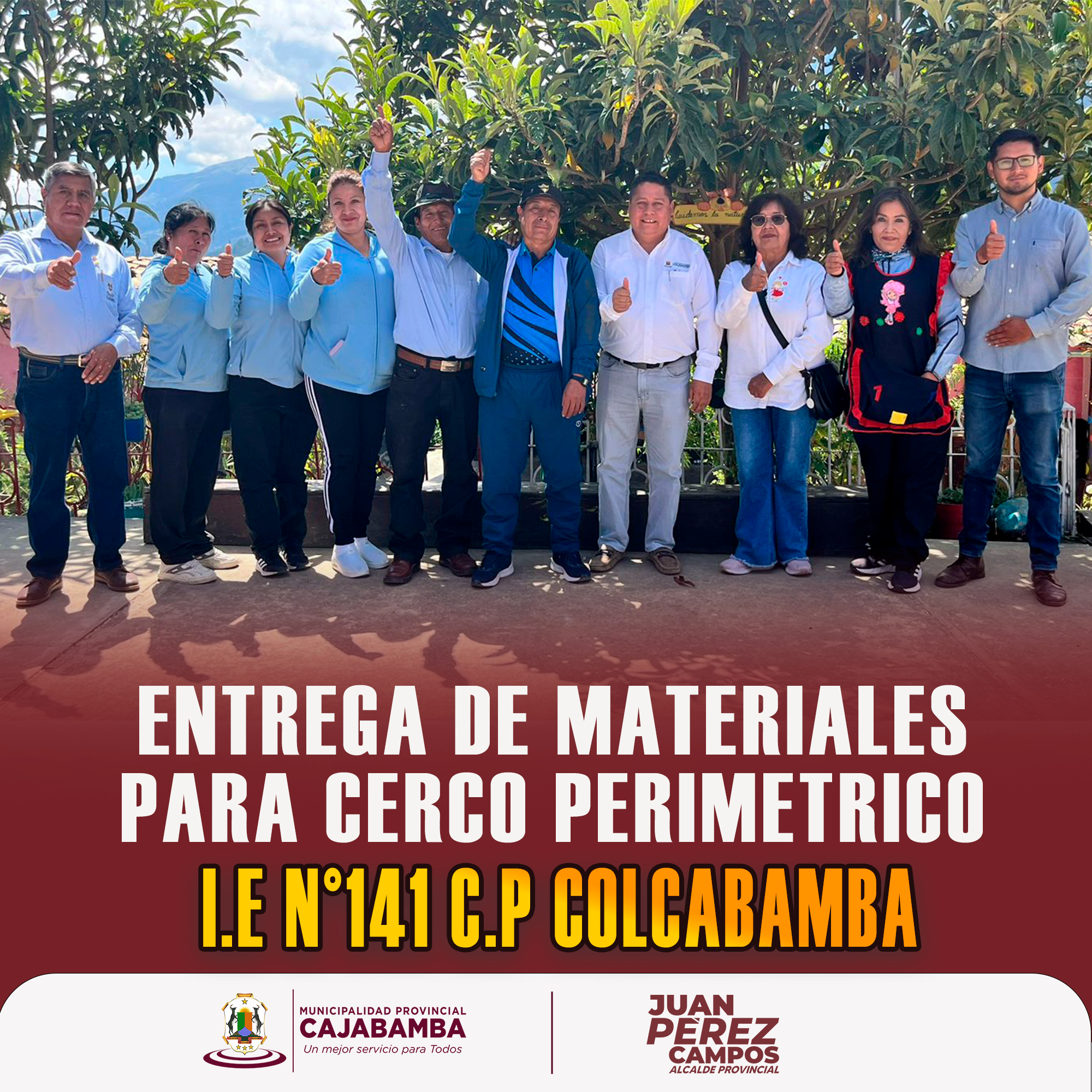 Entrega de materiales para la ejecución del cerco perimétrico en la Institución Educativa Inicial N°141 del C.P. Colcabamba