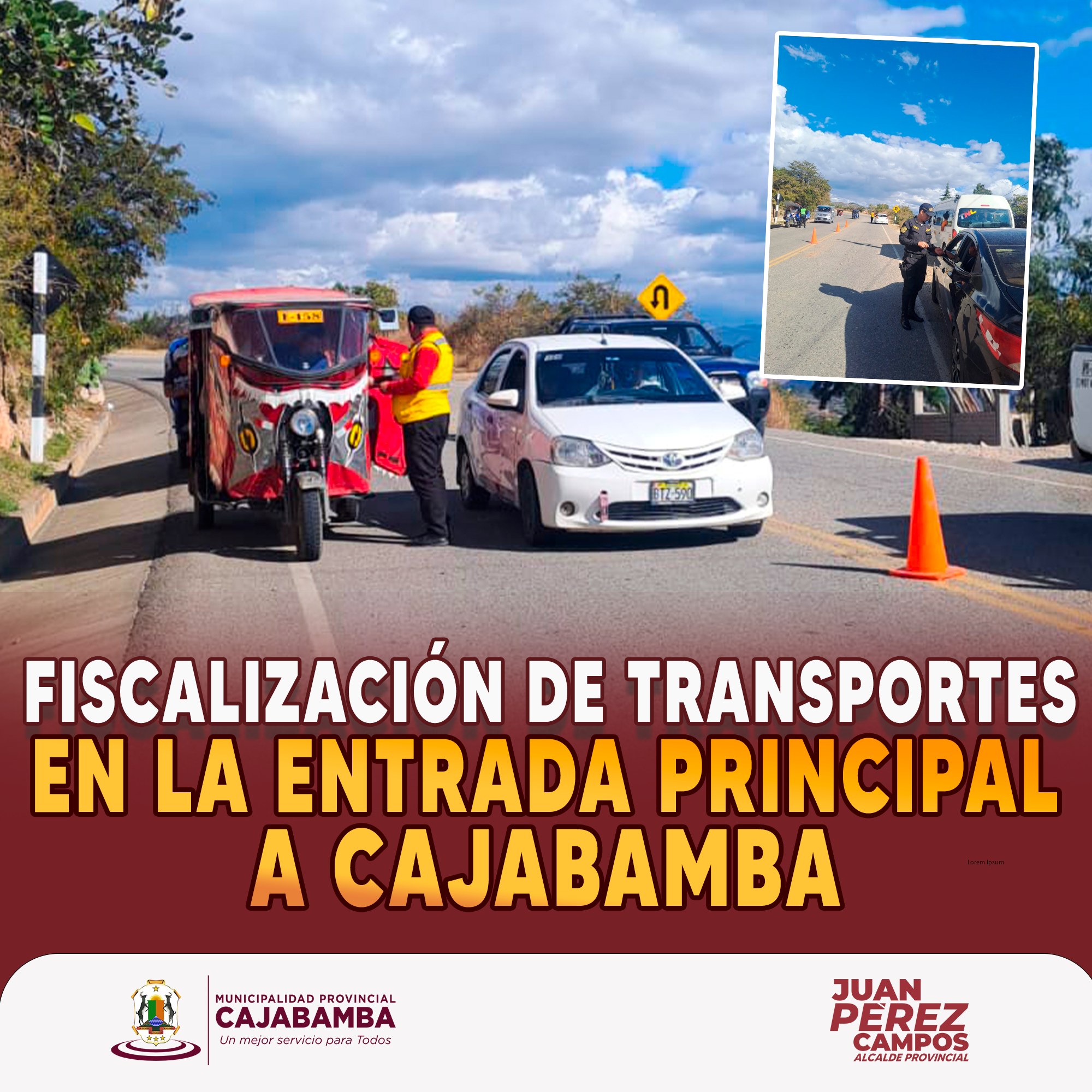 Fiscalización de transportes en la entrada principal a Cajabamba