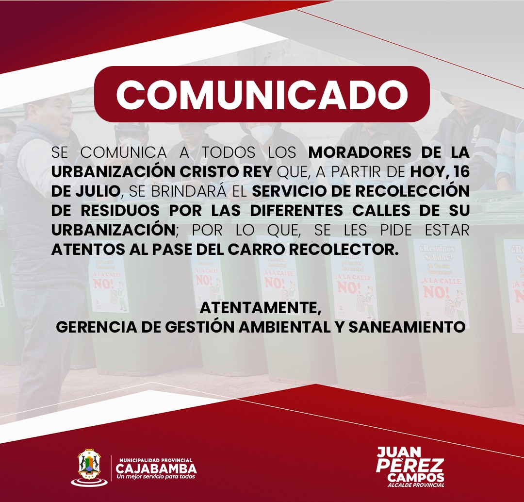 Atención moradores de la urbanización de Cristo Rey