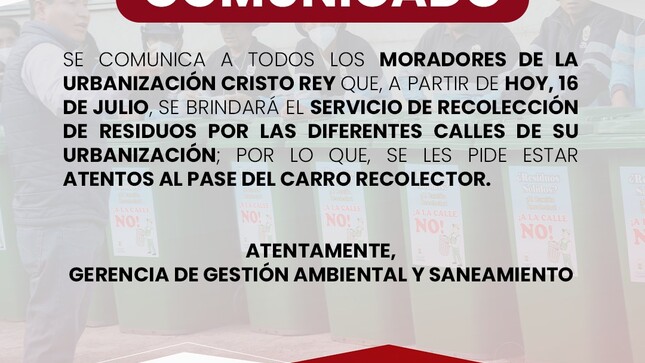 Atención moradores de la urbanización de Cristo Rey