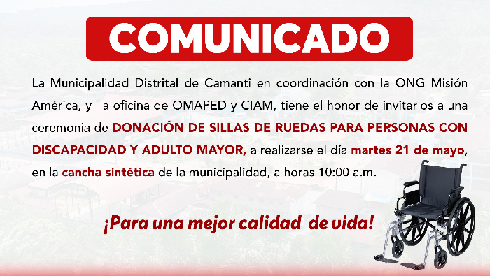 COMUNICADO: Donación de Sillas de Ruedas a Personas con Discapacidad y Adultos Mayores