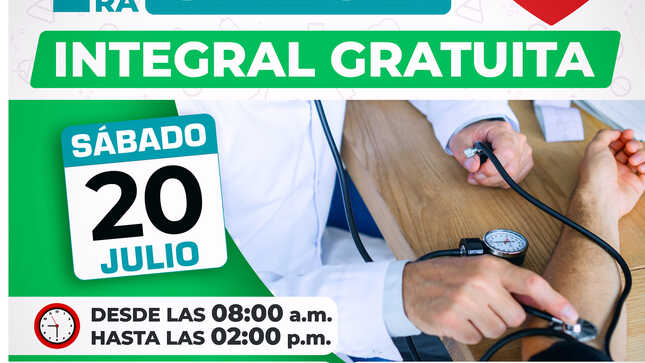¡La Municipalidad de PAUCARPATA te invita a participar en nuestra Campaña de Salud Integral GRATUITA! 
No pierdas esta oportunidad de cuidar tu salud y la de tu familia con una amplia variedad de especialidades y servicios gratuitos.
Día: Sábado 20 de Julio
Lugar: Av. Jesús con Jose Santos Chocano.
Hora: De 8:00 a 14:00 hrs.
Especialidades Médicas:
Medicina General
Medicina Interna
Pediatría
Odontología
Psicología
Ginecología
Obstetricia
Geriatría
Oftalmología
- Agudeza Visual
- Presión Ocular
- Despistaje de Glaucoma Y Catarata