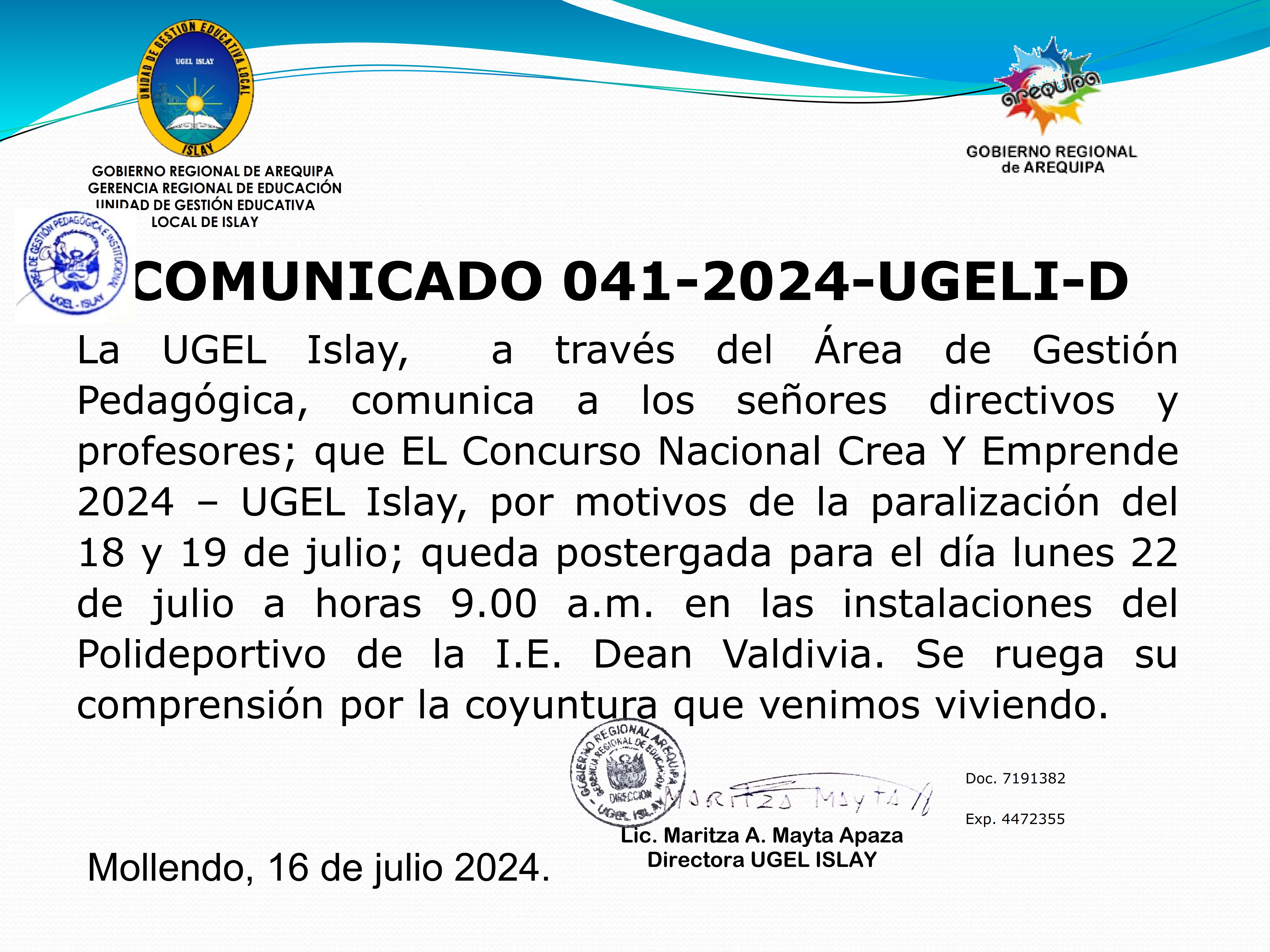 Comunicado Nº 041-2024-UGELI-D