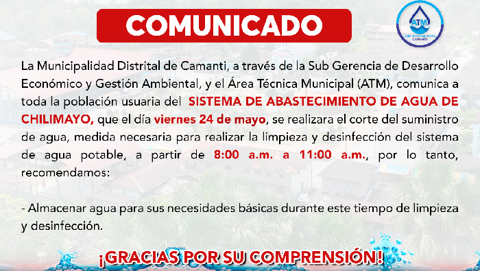 Corte Temporal del Suministro de Agua del Sistema de Abastecimiento de Chilimayo