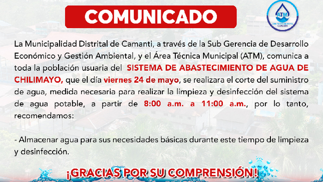 Corte Temporal del Suministro de Agua del Sistema de Abastecimiento de Chilimayo