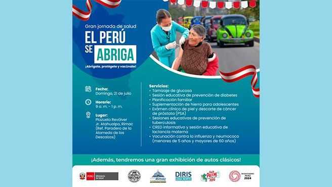 Este domingo 21 gran jornada de salud “El Perú se abriga” cerca de la Alameda de los Descalzos en el Rímac