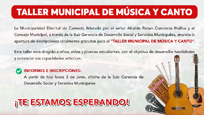 Inscripciones Abiertas para el Taller Municipal de Música y Canto