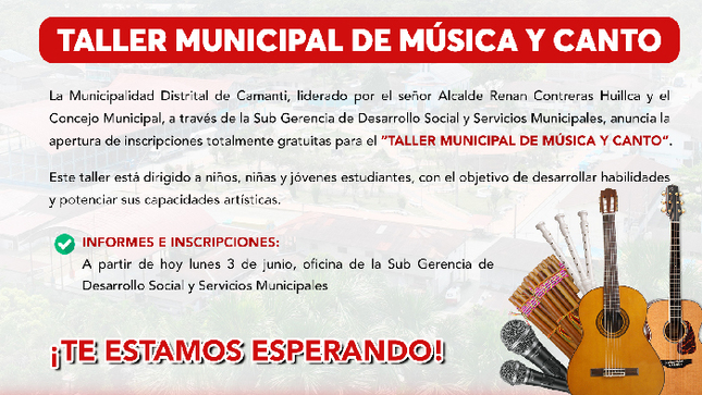 Inscripciones Abiertas para el Taller Municipal de Música y Canto