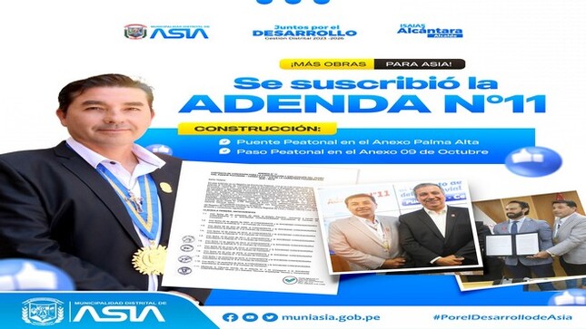 Gracias a las gestiones de nuestro alcalde Isaías Alcántara Isaias Alcántara Malásquez, el Ministerio de Transportes y Comunicaciones (MTC) suscribió la Adenda N° 11 al contrato de concesión para la construcción de 21 obras de infraestructura vial en la carretera Panamericana Sur, entre ellas el Puente Peatonal en el Anexo Palma Alta (km 101) y el Paso Peatonal en el Anexo 09 de Octubre (km 93.5), con el fin de reducir accidentes y poder salvaguardar la integridad de nuestros vecinos.
La adenda fue suscrita por el ministro de Transportes y Comunicaciones, Raúl Pérez Reyes, y Carlos Sánchez, gerente de CoviPerú, y contó con la participación de nuestro alcalde Isaias Alcántara y los burgomaestres del distrito de Mala y Chilca.
Sin duda, este proyecto marcará un antes y un después en la vida de cientos de ciudadanos que diariamente arriesgan su vida al cruzar de una vía a otro. Y gracias a la gestión de nuestra autoridad edil, nuestros vecinos podrán transitar más cómodo y seguro.