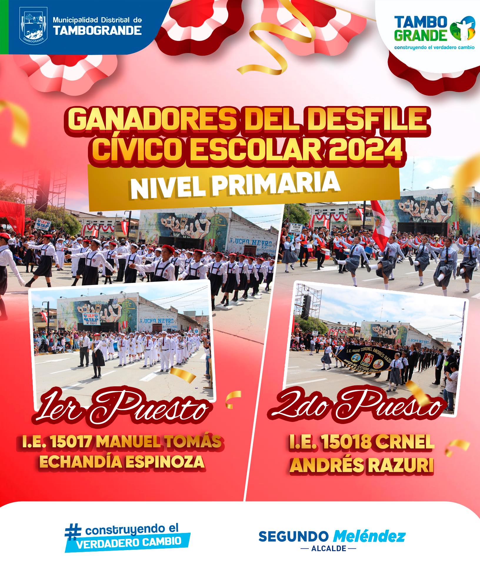 Ganadores del desfile en Tambogrande Nivel Primario por fiestas patrias