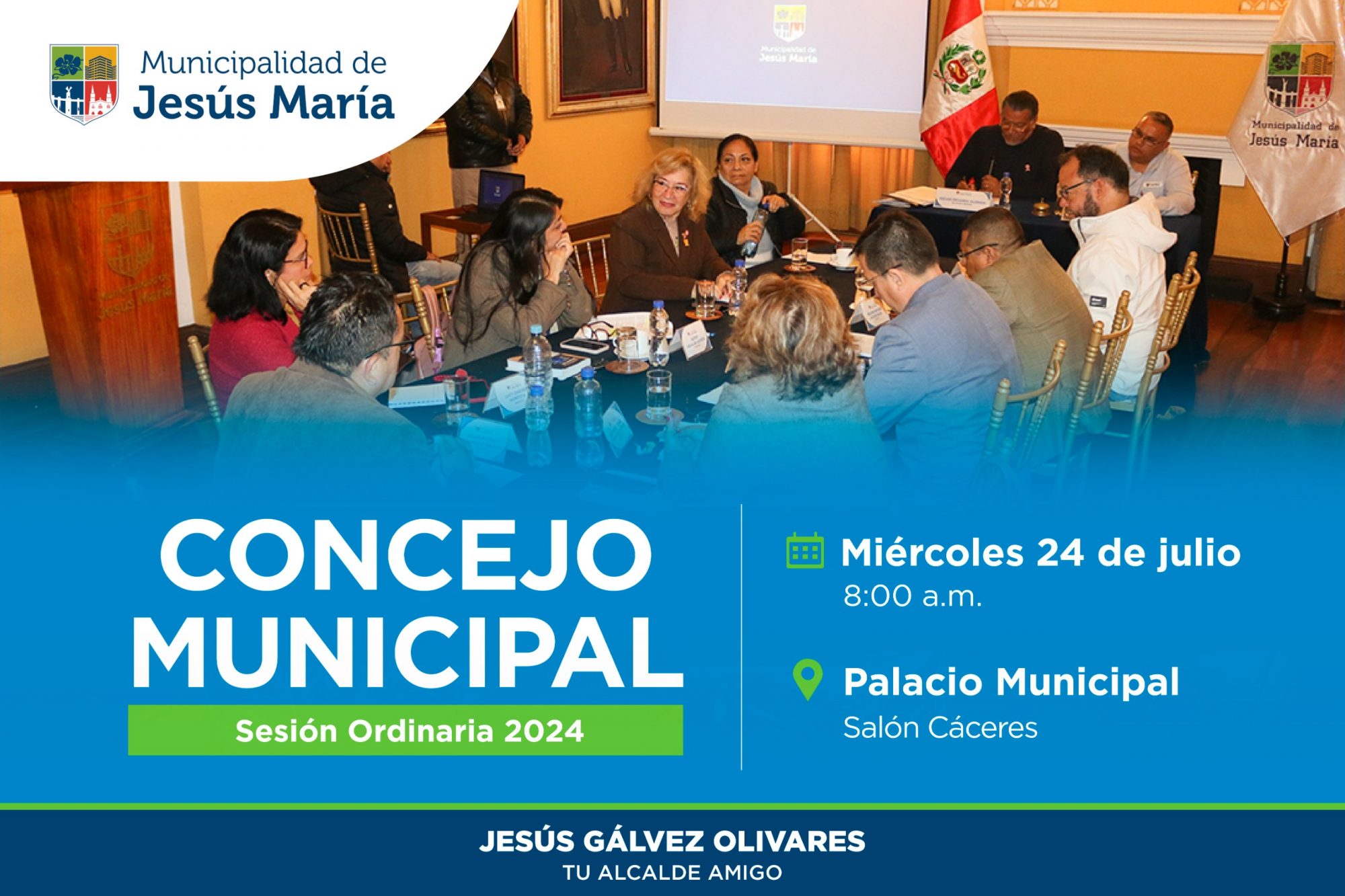 📣 Conéctate a la transmisión en vivo de la Sesión Ordinaria de nuestro Concejo Municipal, este miércoles 24 de julio a las 🕖 8:00 a.m.