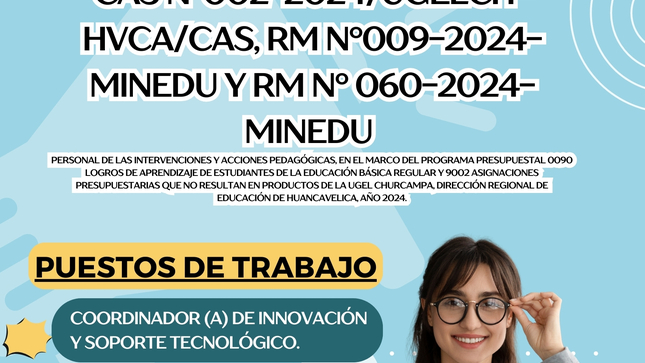  SÈPTIMA CONVOCATORIA CAS N°002-2024/UGELCH-HVCA/CAS, RM N°009-2024- MINEDU Y RM N° 060-2024-MINEDU.