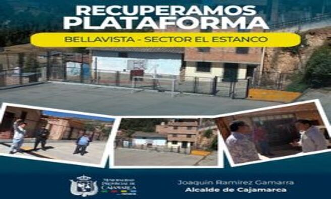 📌La Municipalidad Provincial de Cajamarca, a través de la subgerencia de Participación Vecinal y Registro Civil y el procurador Público Municipal, realizaron la recuperación extrajudicial de bienes municipales de la plataforma BELLAVISTA con partida electrónica N° 0208413 ubicado en el Psj. Las Minas C-2 en el sector 16 el Estanco en atención al expediente y en mérito a la Ordenanza Municipal N° 585-2016-CMPC y a la ley N° 30230.
🚨Por versión de los propios vecinos, era utilizada con fines de lucro y no para fomentar el deporte entre los vecinos. 
✅Desde la comuna local, seguiremos impulsando acciones que ayuden a seguir recuperando espacios públicos en beneficio de la niñez y juventud de Cajamarca. 
