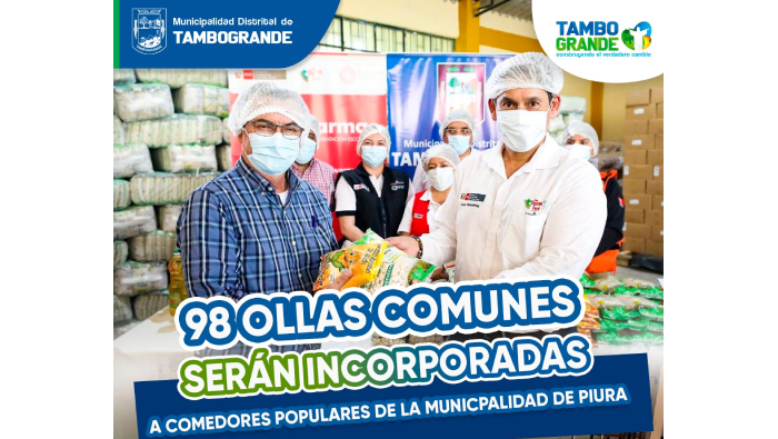 98 ollas comunes serán incorporadas a comedores populares de la municipalidad de Piura