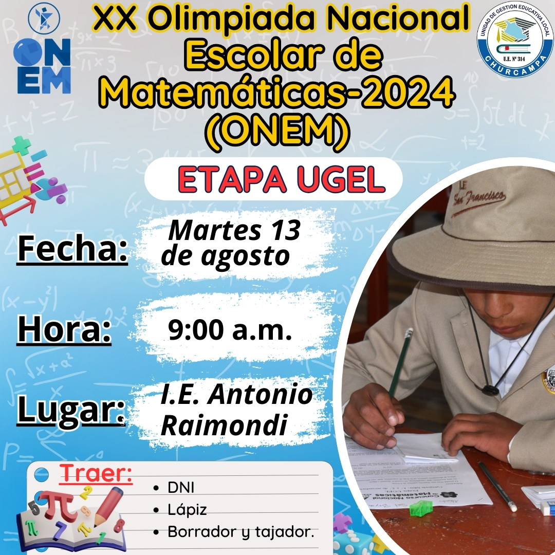 XX Olimpiada Nacional Escolar de Matemáticas-2024 (ONEM) Etapa UGEL