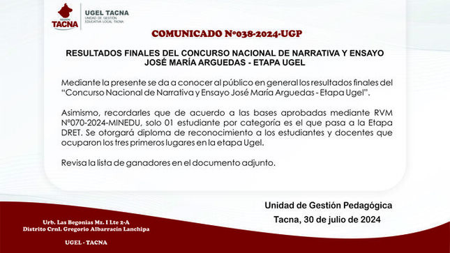Comunicado Nº38-2024-UGP